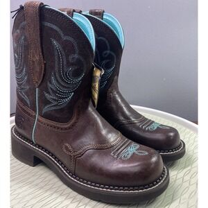 Ariat Womens Leather Fatbaby‎ Heritage Dapper Boots Brown& Teal Western 6.5 NWT